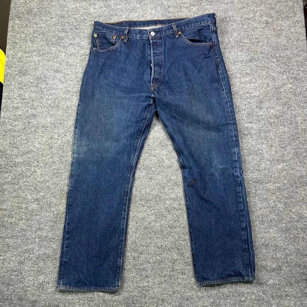 Levi's 501 Straight Jeans Mens Black Denim Pockets Classic Button Fly - 42X32